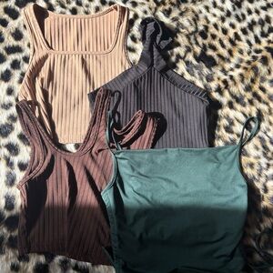 SHEIN Ribbed and Smooth Tank Tops - Black, Brown, Tan, Green